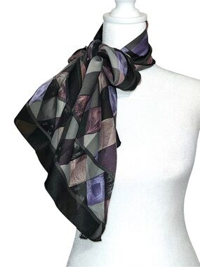 Luxury Geometric Scarf - Black, Purple & Gray